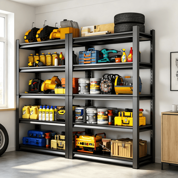 Heavy Duty 46"W Garage Shelving Black, 5 Tier 3020LBS Capacity Metal Rack, Adjustable 16"D x 78"H Steel Shelves & Organizer for Kitchen Bedroom Living Room Home Storage