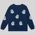 thumbnail image 5 of Weebloom Halloween Crew Neck Sweatshirts Cute Ghost Graphic Pullover Fall Winter Season Tops Boy Girl Party Sweatshirt Navy, 5 of 5