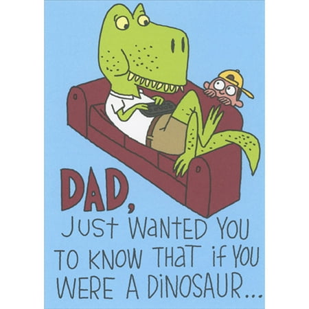 RSVP Dinosaur Holding Remote While Relaxing on Couch Funny / Humorous Father's Day Card for Dad