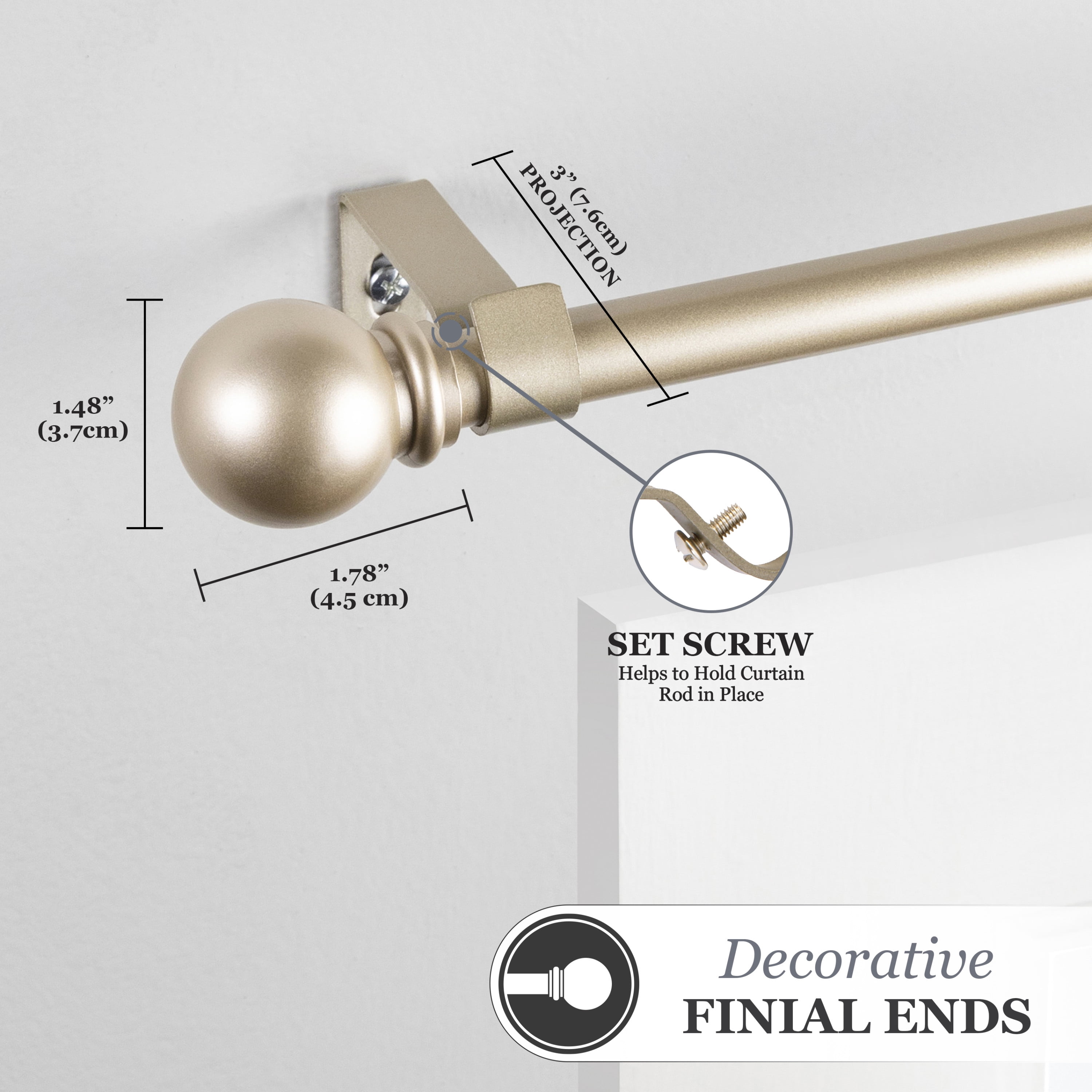 Kenney® Chelsea 5/8" Standard Decorative Window Curtain Rod, 48-86", Soft Brass