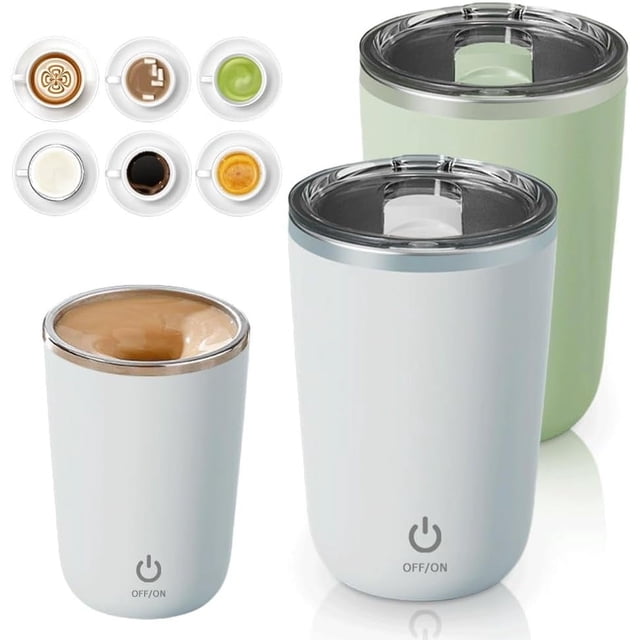 Automatic Magnetic Stirring Coffee Mug, 2025 Upgraded Magnetic Coffee Stirrer Mug, Coffee Cup with Mixer Built In, Automatic Coffee Cup Stirrer Auto Stirring Coffee Mug (White+Green)