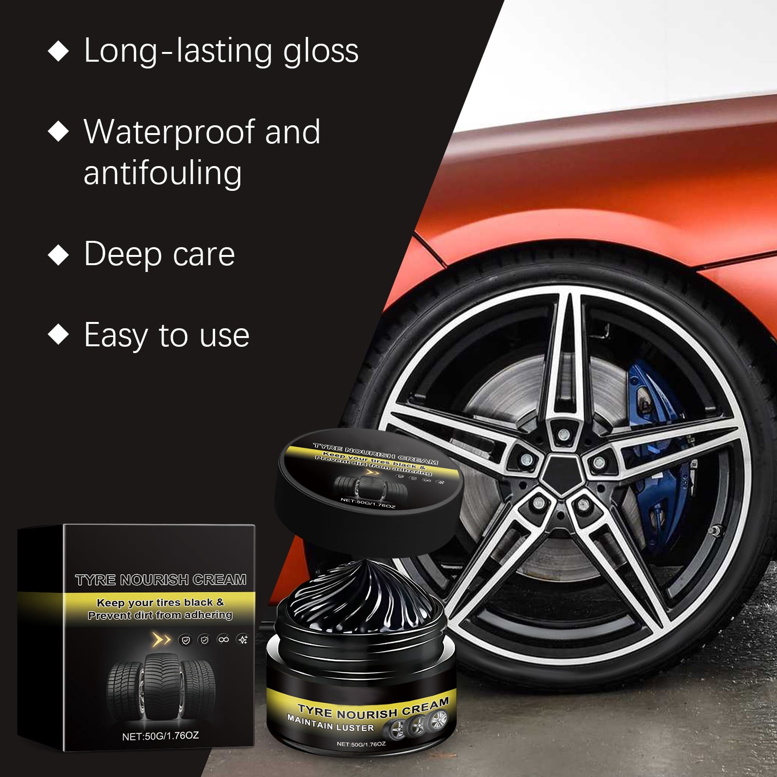 Alvantor Tire Nourish Cream, Durable UV Shield Against Dirt Dust, Wheel Polish Paste, 1.76oz