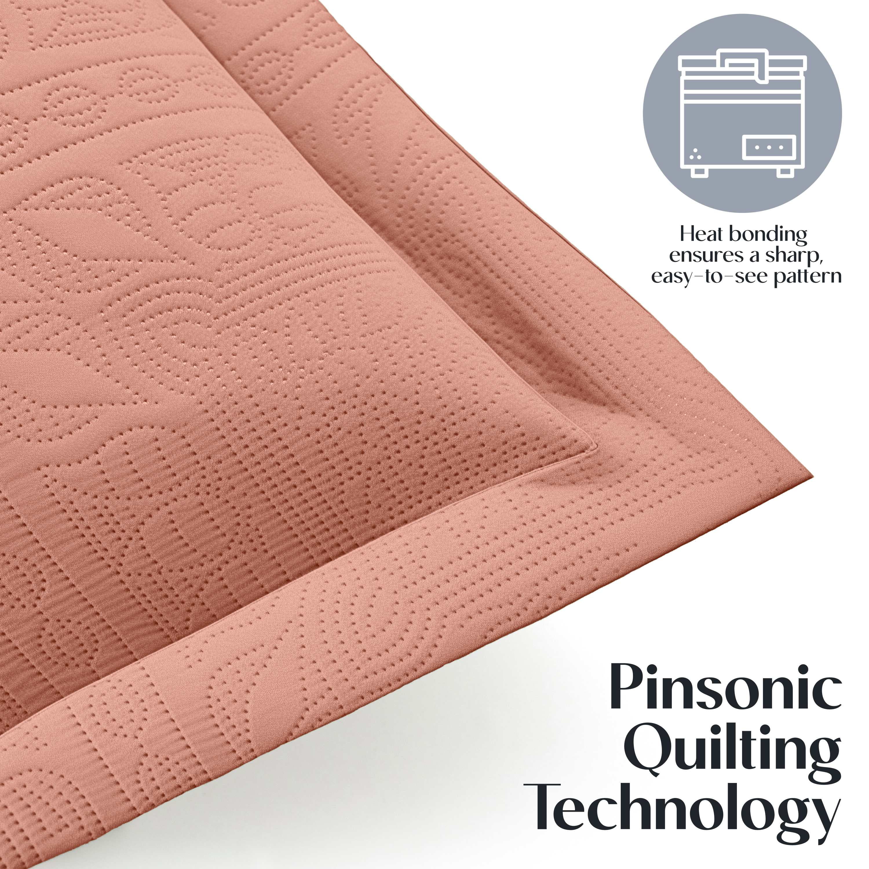 Clara Clark Quilt Sets, 5 Piece Lightweight Reversible Quilt Bedspread, Grid Weave Coverlet Bedding Set, King Bali Blush