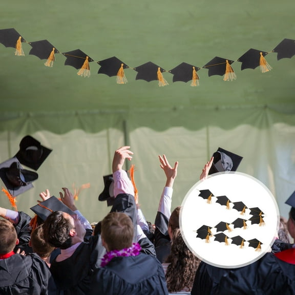 Soimiss Graduation Cap Party Banner Black for Graduation Celebration and Photo Background