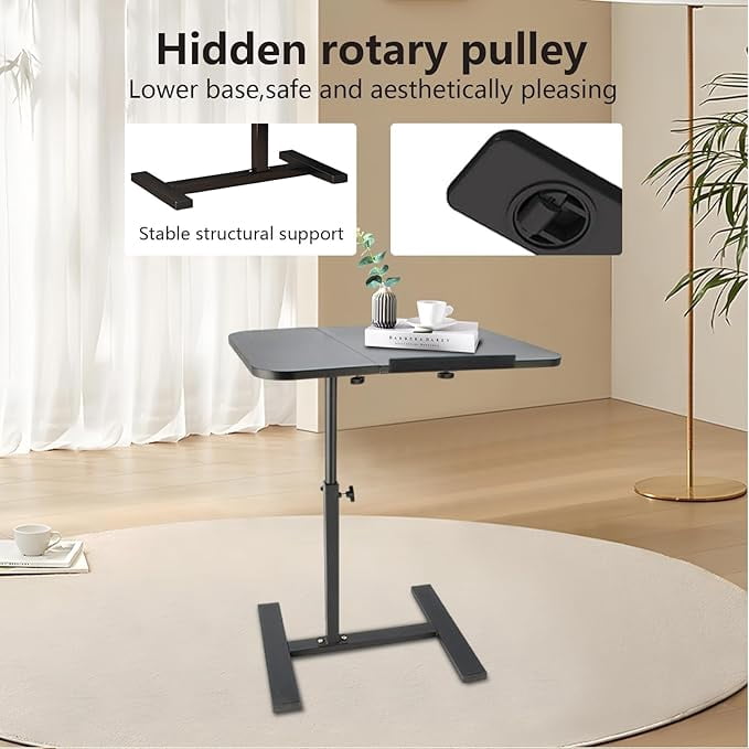 StarZe Height Adjustable Side Desk,Laptop Desk,Rotatable Tilting Desktop Rolling Mobile Desk with Silent Wheels,Black
