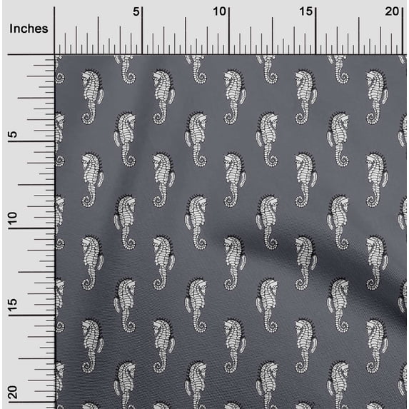 oneOone Cotton Poplin Fabric Sea Horse Block Decor Fabric Printed BTY 56 Inch Wide