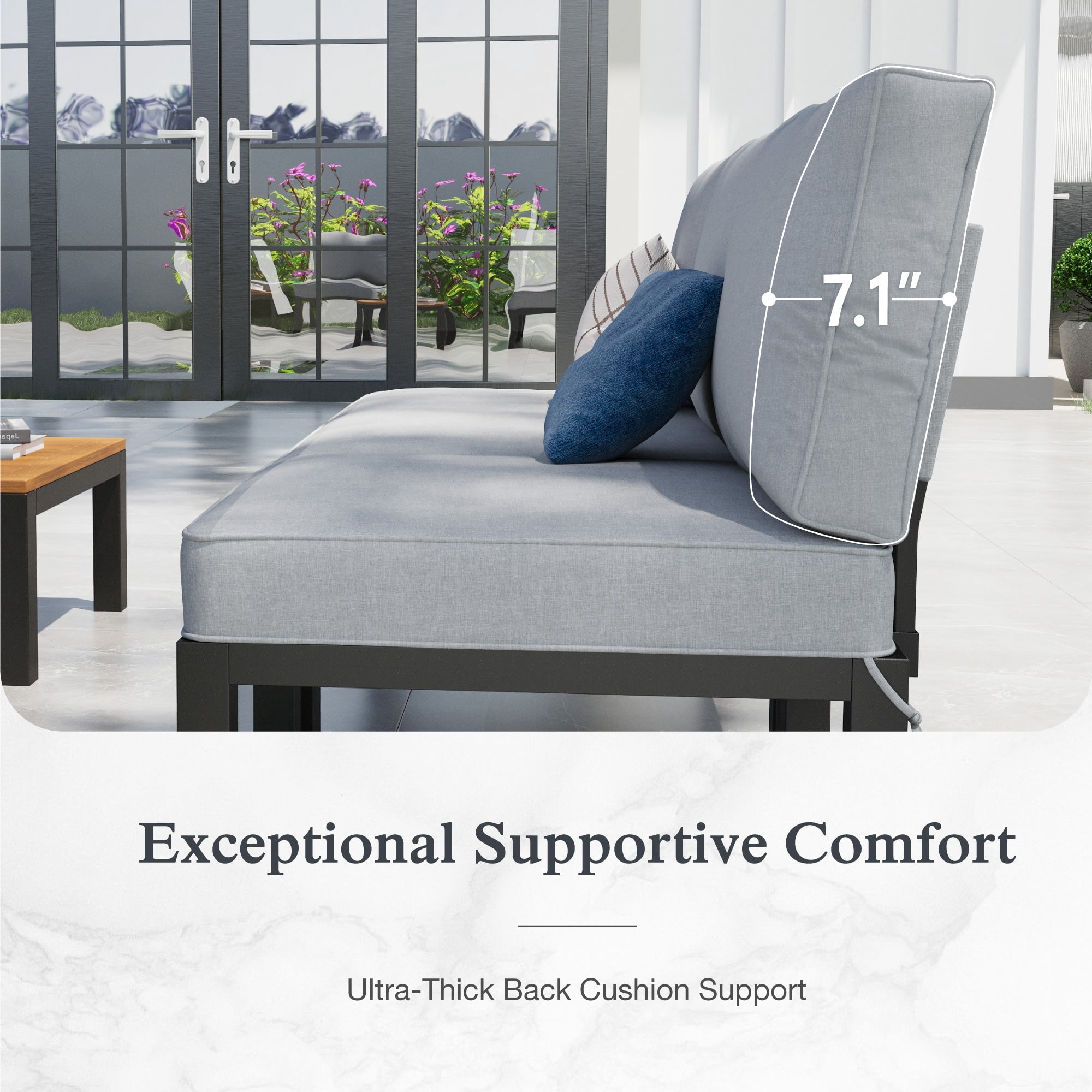 Sophia & William 6 Pieces Outdoor Patio Furniture Sectional Sofa Set Metal Conversation Set with Coffee Table & Cushioned Chairs, Light Grey