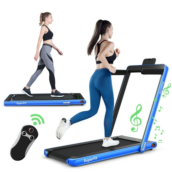 Costway Caminadora Plegable 2 en 1 Eléctrica Portátil 2,25 HP 12 Km/h con Altavoz Bluetooth Mando Pantalla LED App Control para Casa Azul