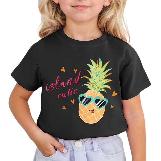 HNMKIU T-Shirt à Manches Courtes Imprimé Mignon pour Filles - Adorable Haut à Col Rond pour Usage Quotidien et Activités