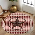thumbnail image 3 of Farmhouse Large Area Rugs for Bedroom Living Room, Soft Non Slip Carpet Bedside Rug, Vintage Star Retro Rustic Checked Grid Lodge Round Floor Cover Kitchen Accent Rug 7' for Dining Room/Office, 3 of 9