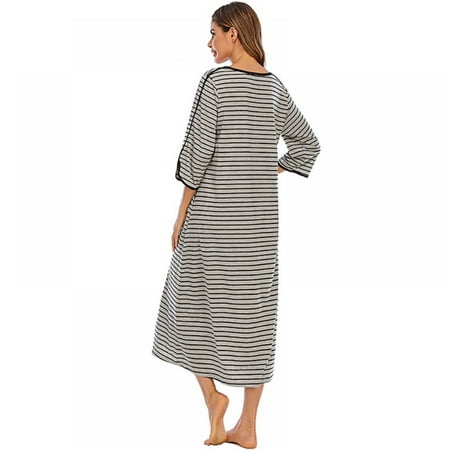 

Orchip Womens Sleeping Dress Autumn Long Sleeve Plus Size Casual Striped Nightwear With Zipper