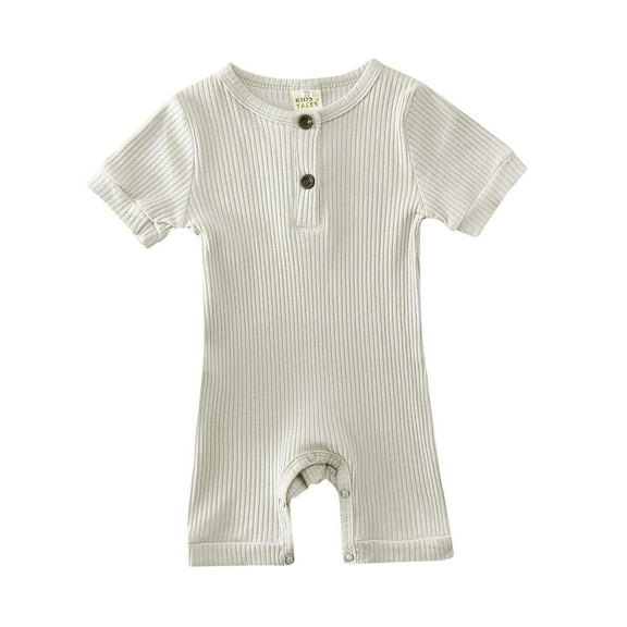 FAOWME Baby Girls Boys Summer Casual Solid Color Jumpsuit Onesie Knitted Ribbed Pattern Rompers Dark Gray 6-12 Months