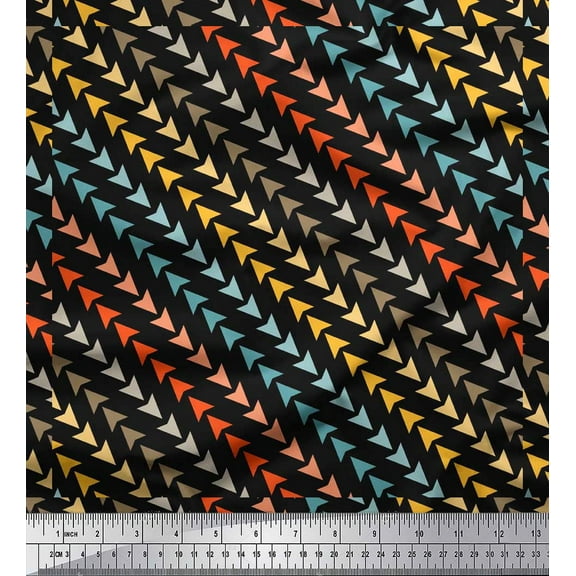 Soimoi Black Cotton Voile Fabric Diagonal Arrow Print Fabric by Yard 42 Inch Wide