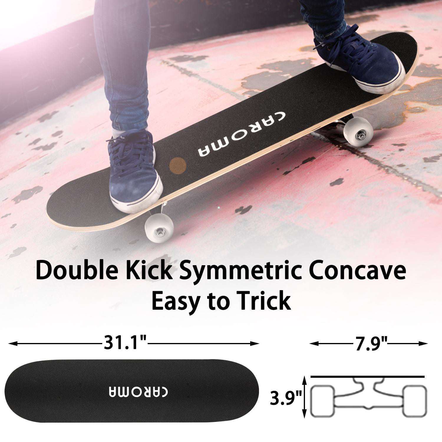 CAROMA Skateboard for Beginners Gift,31inch with Anti-Shock PU Wheels Skateboard 