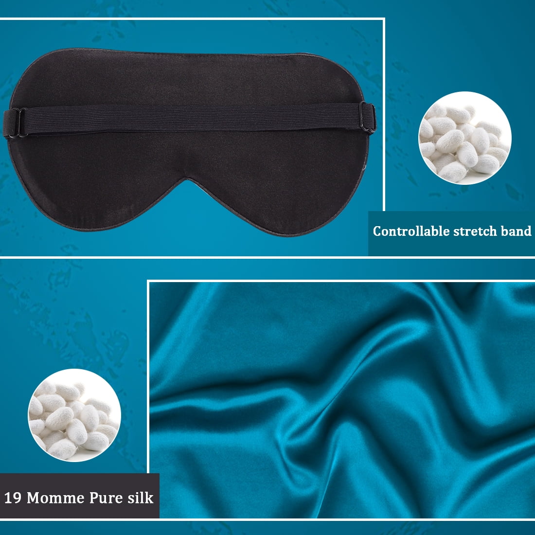 PiccoCasa Silk Pillowcases + Silk Eye Cover With Gift Box King Peacock Blue