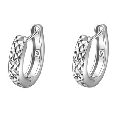 Men's Solid 925 Sterling Silver Diamond Cut Huggie Hoop Earrings