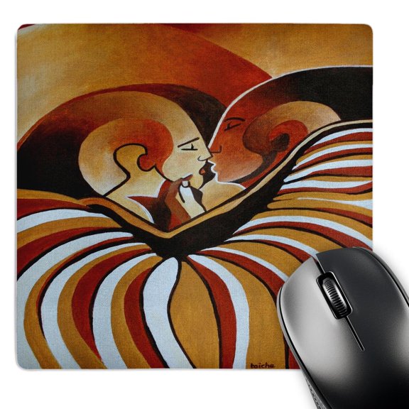 3dRose, Touched By Africa African themed art of a man and woman kissing and in love, MousePad