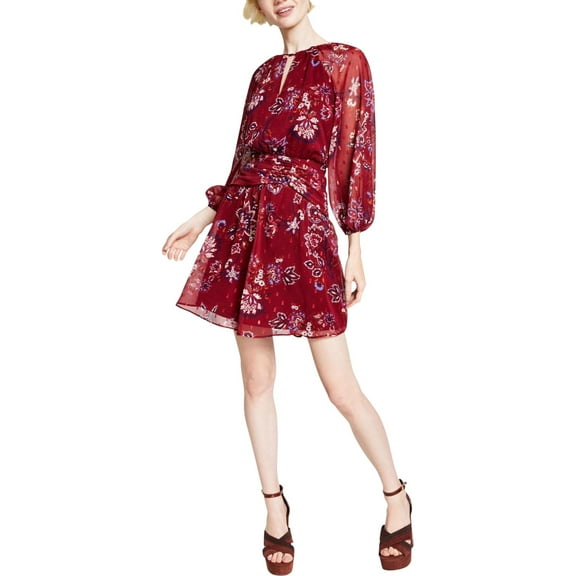 Vince Camuto Womens Printed Floral Midi Dress, Red, 12