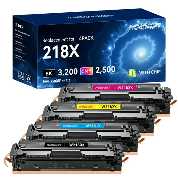218X 218A Toner Cartridges 4 Pack High Yield 3301fdw 3201dw with Chip Compatible Replacement for 218X 218A Color Laserjet Pro MFP 3301cdw 3301sdw Printer Ink Set W2180X (Black Cyan Yellow Magenta)