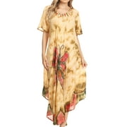 Sakkas Nalani Womens Flowy Caftan Tie Dye Summer Dress Cover up Relax Fit - Beige - One Size Regular