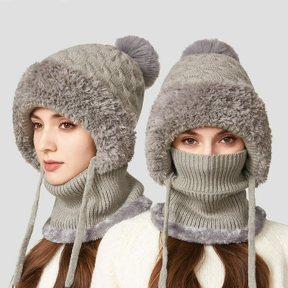 Gorro de punto 3 en 1 con bufanda y mascarilla | Pasamontañas de invierno forrado de felpa para mujer | Cubrebocas cálido y cortavientos para actividades al aire libre, esquí y clima frío.