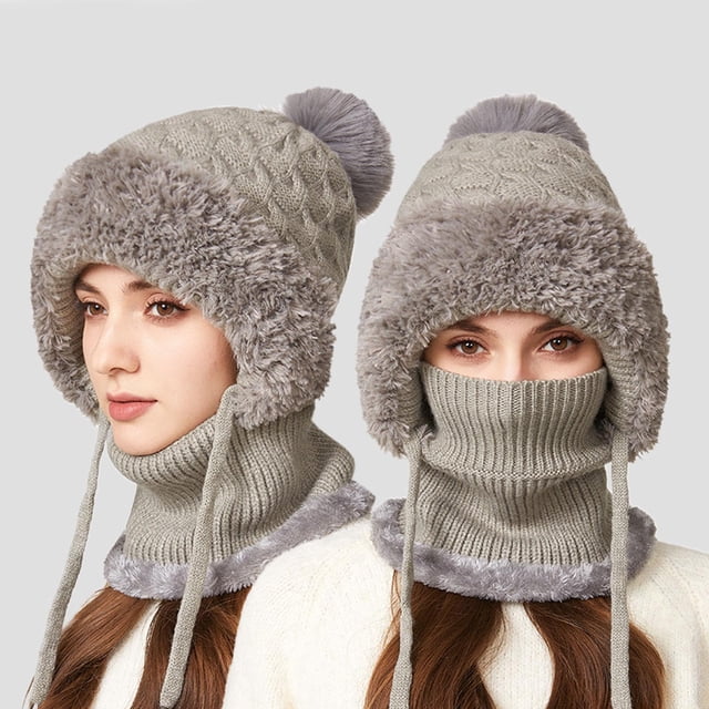 Gorro de punto 3 en 1 mejorado con bufanda y mascarilla | Pasamontañas de invierno con forro polar para mujer | Cubrebocas de punto resistente al viento y cálido