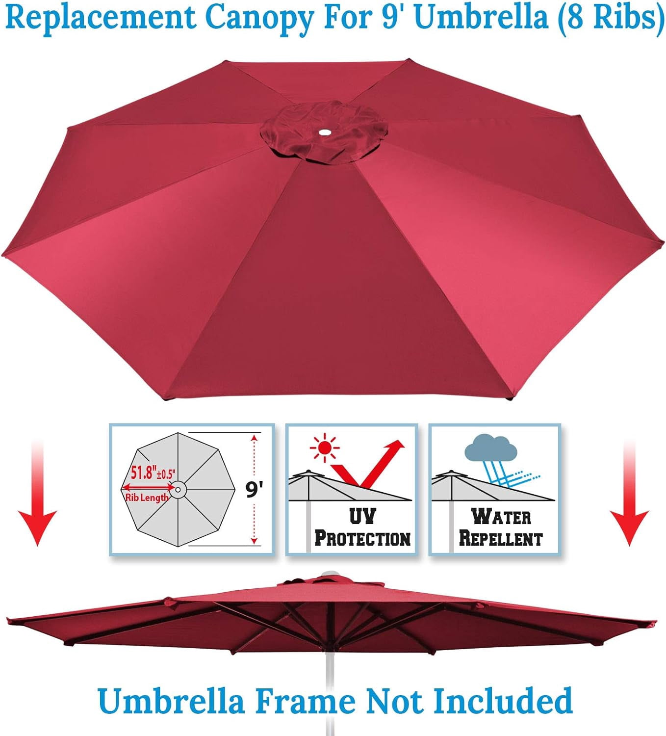 SOLAXO 9ft Umbrella Cover Only for 8 Rib Outdoor Patio Umbrella Replacement Canopy Top