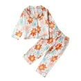 thumbnail image 2 of Toddler Girls Floral Silk Pajamas Short Sleeve Button-Up Top Shorts 1Y 2Y 3Y 4Y 5Y 6Y 7Y Summer 2PC Flowers Satin Pajamas Set, 2 of 10
