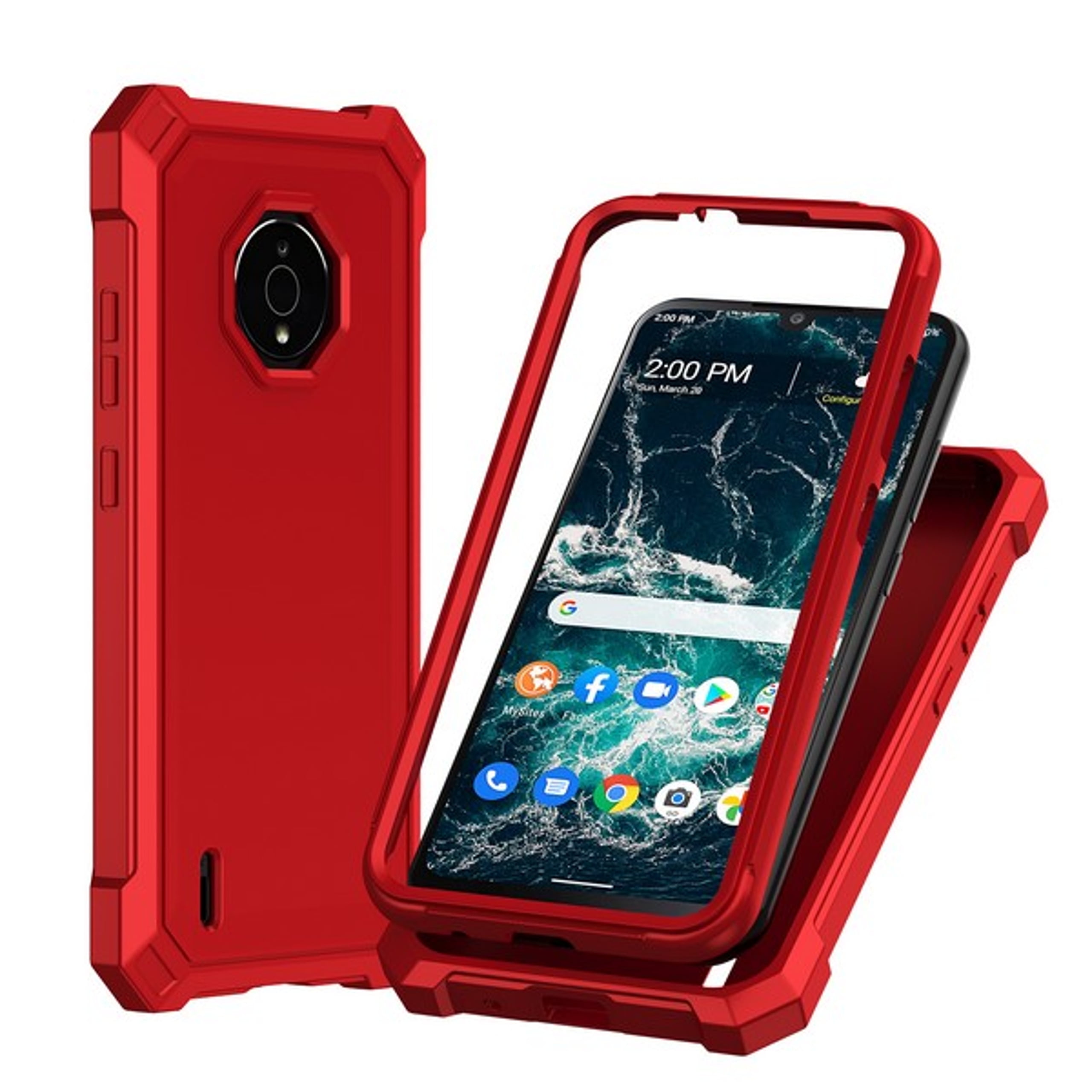 For TCL 50 LE Full-Body Dual Layer Hybrid Case Slim, Drop-Proof TPU Hard PC, Durable Corner Front Bumper Protector Phone Case Cover by Xpression, Red