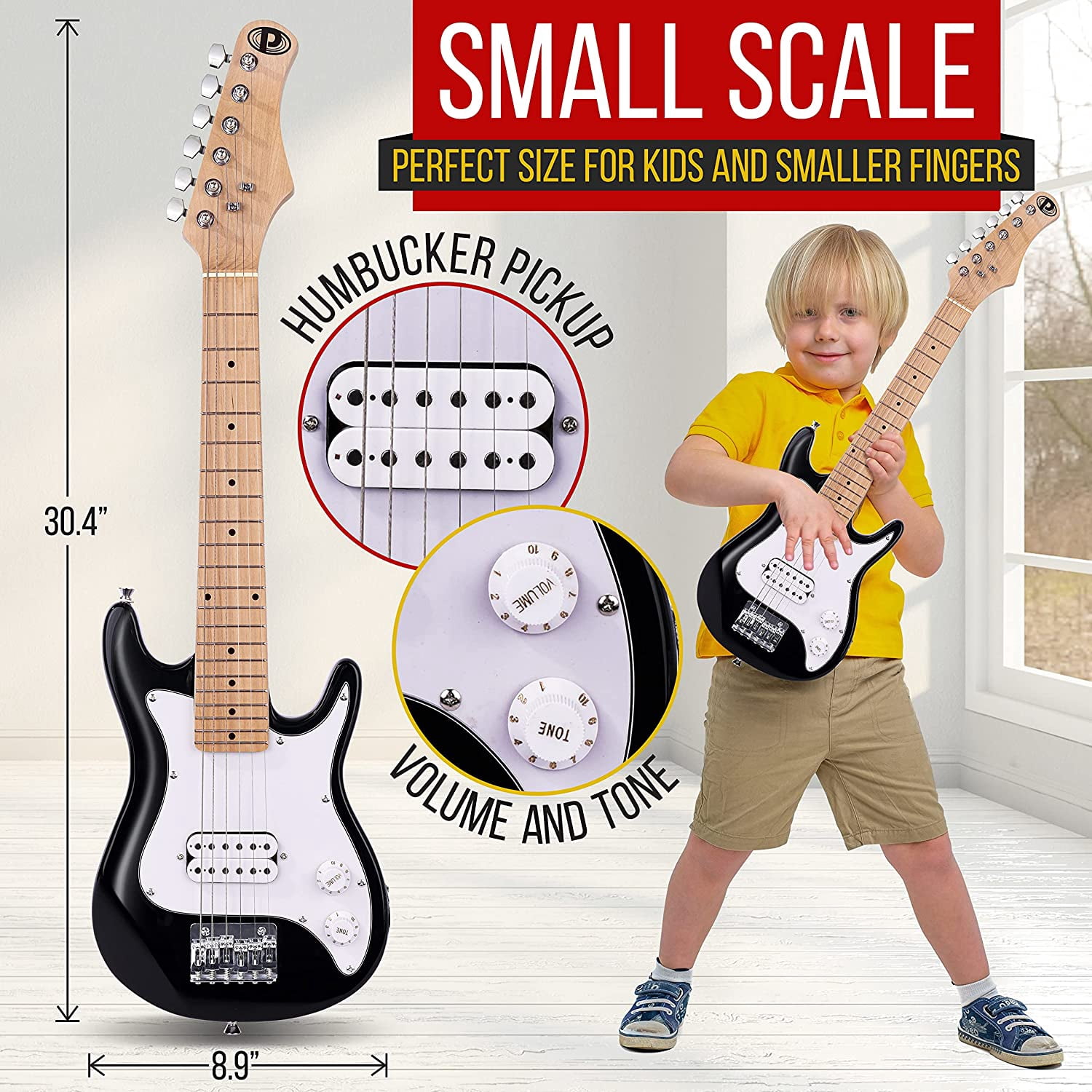 Kids 30” Electric Guitar and Amp Kit, Mini Strat Set With 10W Amplifier and Accessories Pack For Junior Ages, Beginner Youth, Small Child, Toddler, Kid, Girl, And Boy Learners
