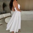 thumbnail image 4 of Staron Robe Blanche Sans Bretelles pour Femmes Fluide Évasée Sans Manches Épaules Dénudées Ample Robe d'Été Dos Nu Décontractée Plage Vacances Robe Midi, 4 of 7