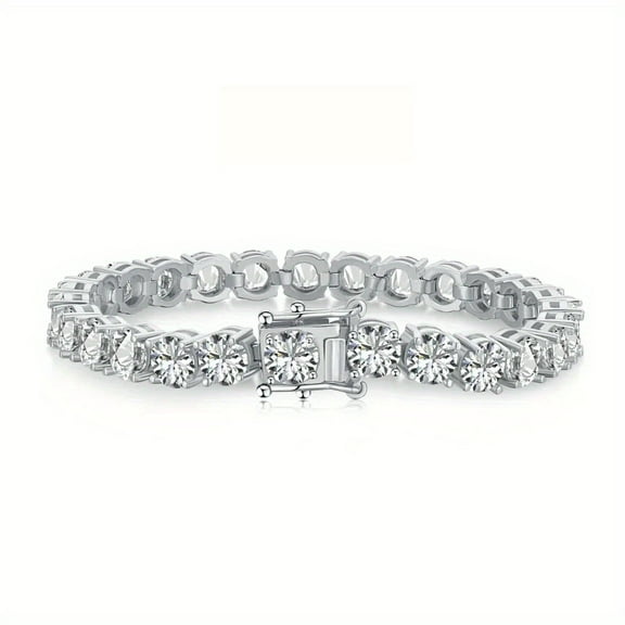5-6.5mm Moissanite Tennis Bracelet in 925 Silver - Classic Round Cut, Perfect Gift for Women & Men