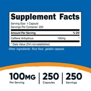 Nutricost Caffeine Supplement Pills 100mg Per Serving, 250 Capsules