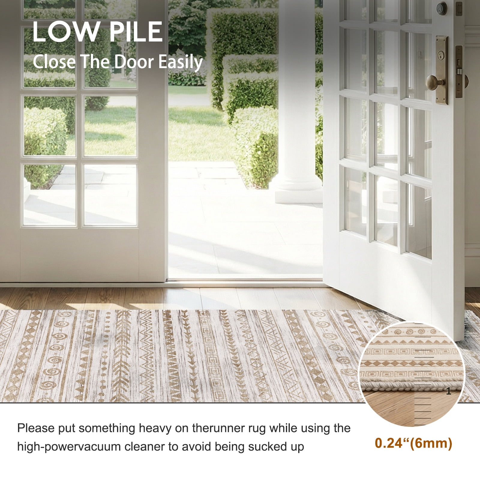 Boho 2'x8' Washable Hallways Rug, 2x8FT Runner Rug with Rubber Backed, Vintage Runners for Laundry Non Slip Carpet Khaki Lightweight Door Mat Indoor Entrance