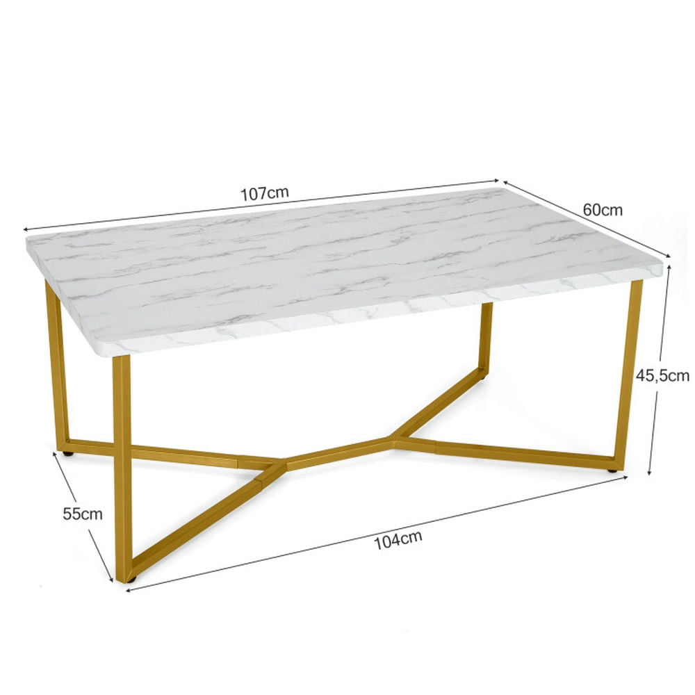 Finihen Coffee Table, Faux Marble Coffee Table with Gold Finished Metal Frame, for Living Room, Reception Room, White Finihen Coffee Table, Faux Marble Coffee Table with Gold Finished Metal Frame, for Living Room, Reception Room, White