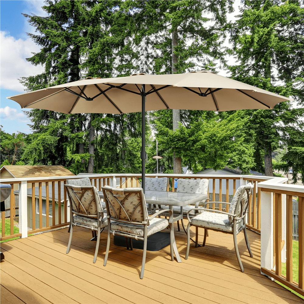 Renwick 15 FT Twin Patio Parasol with Crank Lift, Tan