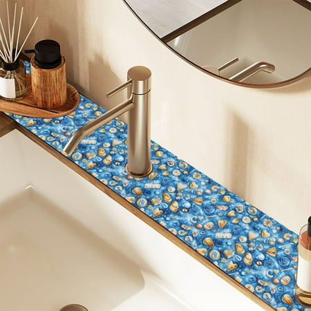

Faucet Mat for Kitchen Sink 30 Sink Splash Guard Mat Super Absorbent Fast Drying Drain Pad Fantastic Shells on Sea