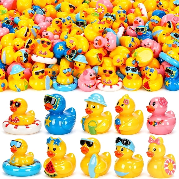 Miguan 30 Pcs Summer Mini Resin Ducks 10 Styles Hawaii Beach Tiny Cruise Ducks to Hide Miniature Duck Figurines for Summer Swimming Pool Party Desktop Decor