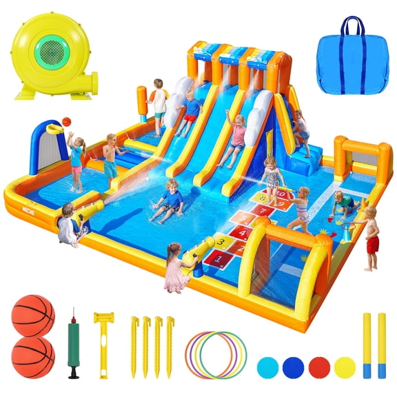 240" Large Inflatable Water Slide with Blower, Neche Blow Up Pool for Kids Outdoor Play, Backyard Slip and Slide