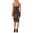thumbnail image 3 of INSPIRE CHIC Women's Ruched Mesh Side Slit Summer Bodycon Floral Cami Midi Dress M Black, 3 of 6