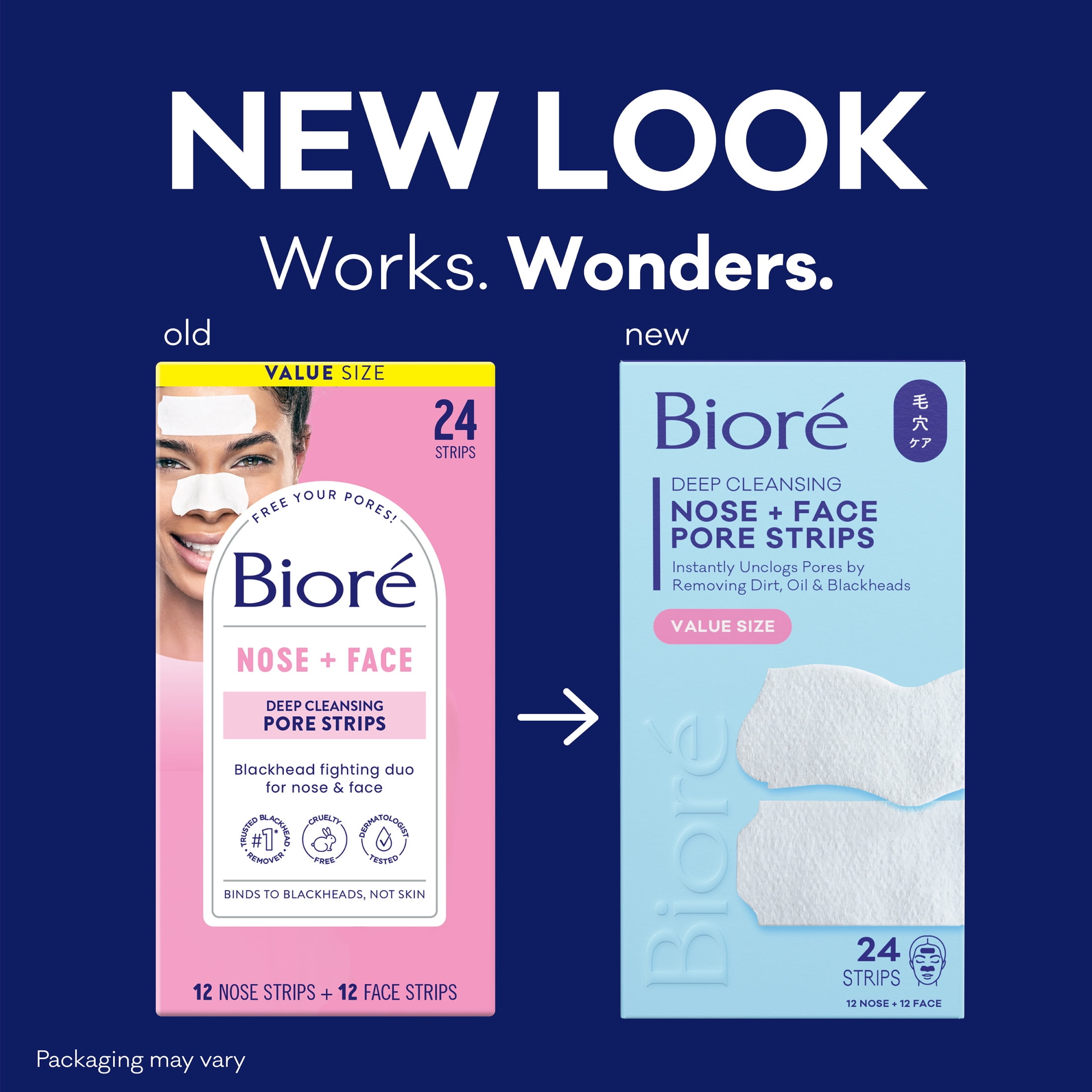 Biore Original Nose+Face, Deep Cleansing Pore Strips for Instant Blackhead Removal and Pore Unclogging, 12 Nose + 12 Face Strips, 24 Count Value Size