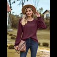 thumbnail image 4 of Camisas de Larga para Mujer, Cuello Redondo, Túnicas Informales Holgadas, Blusas Elegantes para el Trabajo, Ropa de Moda de Otoño 2025 Vino Tinto M, 4 of 10