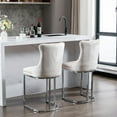 thumbnail image 4 of 26" Counter Height Bar Stools Set of 2, Modern Velvet Barstools with Button Back and Rivet Trim, Upholstered Kitchen Island Chairs with Metal Base Legs, Beige, 4 of 9