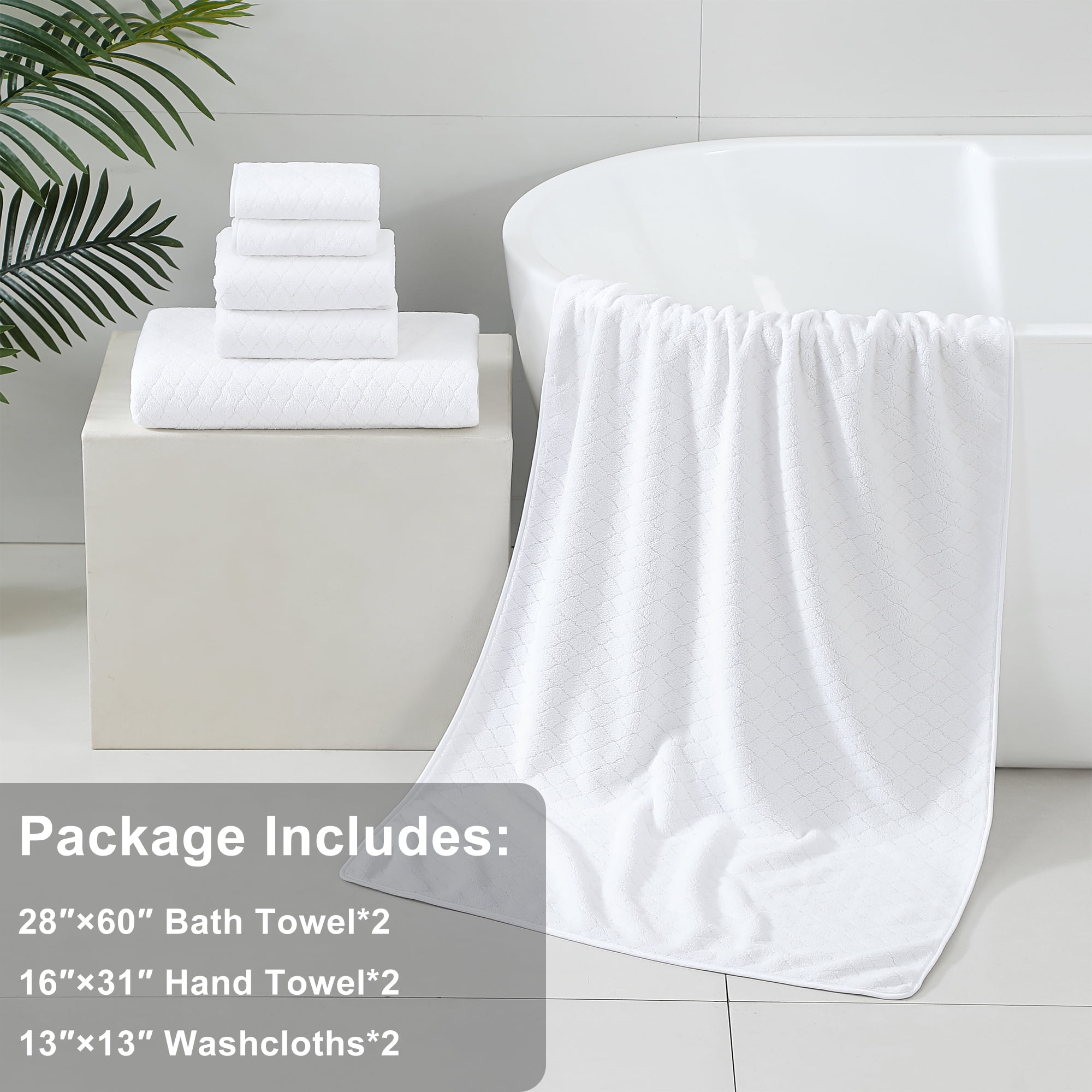 Jessy Home 6 Piece Towel Set White Soft Bath Towel Set for Bathroom-2 Bath Towels, 2 Hand Towels, 2 Washcloths Highly Absorbent Bath Sheet for Hotel & Spa