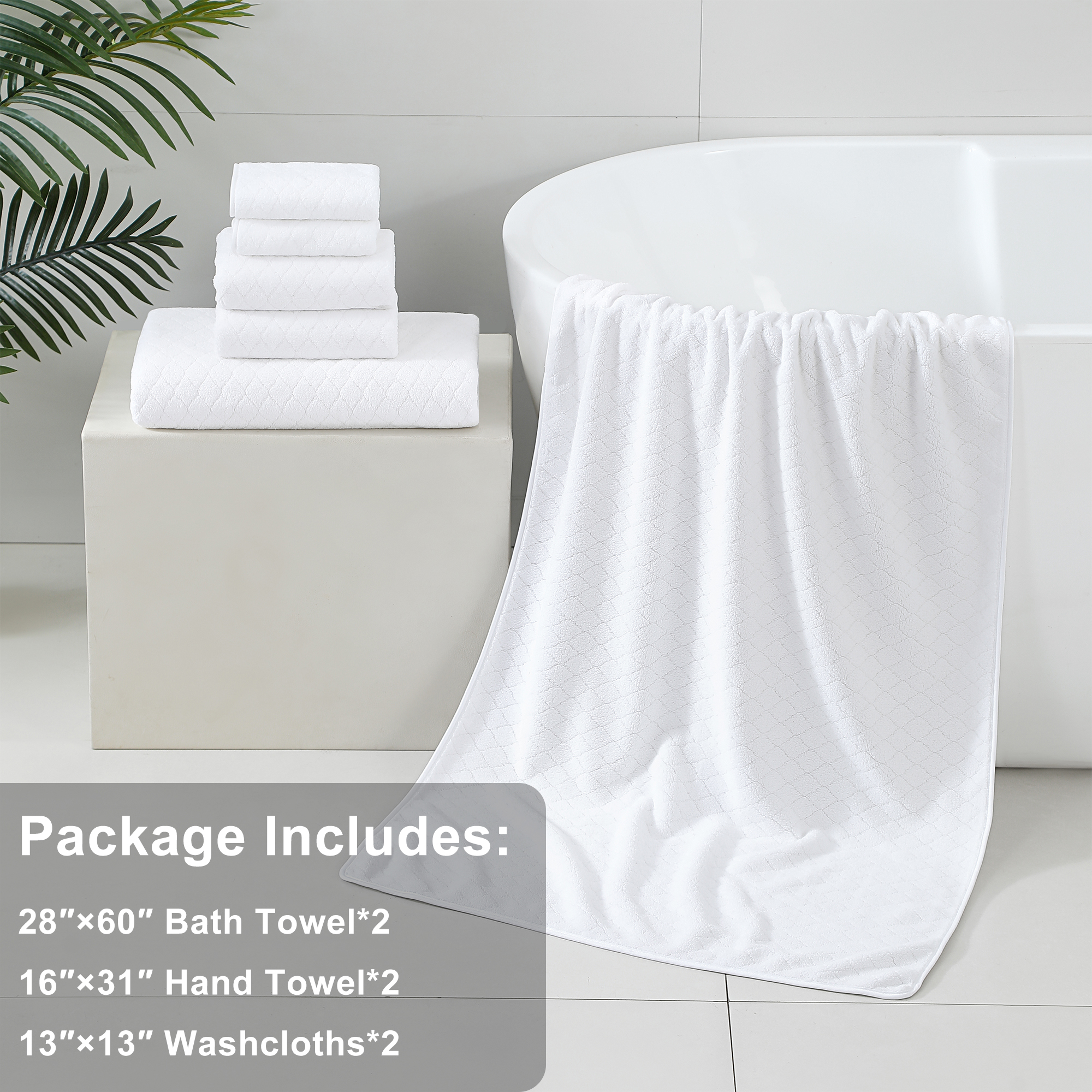 Jessy Home 6-Piece Microfiber Bath Towel Set, White photo 2