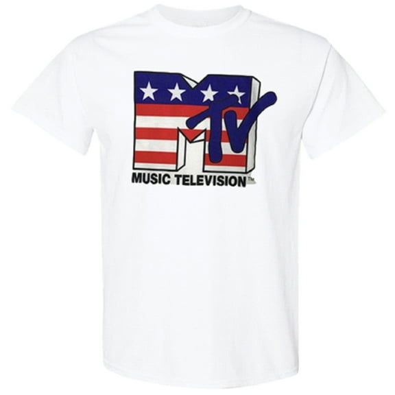MTV Music Television Stars and Stripes Logo Men's White T-Shirt - (Size:  XL)