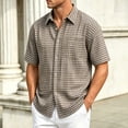 thumbnail image 2 of Mens Plaid Shirt Short Sleeve Button Down Cotton Blend Dress Shirt Loose Wrinkle Free Casual Business Summer Gingham Shirts with Chest Pocket Size 3XL Coffee, 2 of 9