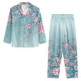 thumbnail image 2 of DISNIMO Women's 2 Piece Pajama Sets Cherry Blossom Printed Casual Loose Sleepwear Long Sleeve Button Down Nightwear with Matching Pajama Pants Loose Fits Loungewear Nightwear, M, 2 of 7