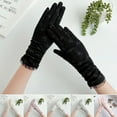 thumbnail image 2 of 1 Pair Floral Print Anti-slip Palm Driving Gloves Full Finger Lace Stitching Wrist Extended Girls Outdoor Riding Sunscreen Mittens Cycling Accessories, 2 of 7
