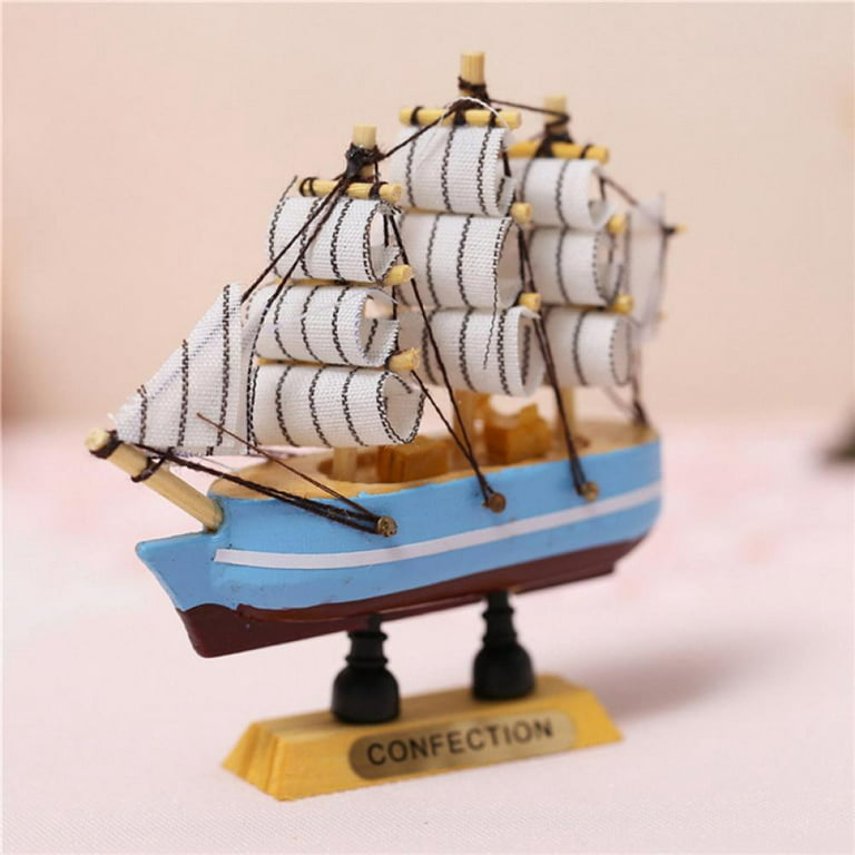 6 Inch Mediterranean Style Wooden Handcrafted Sailing Ship Boat Model  Ornament Home Desktop Decoration Gift，include LED Light